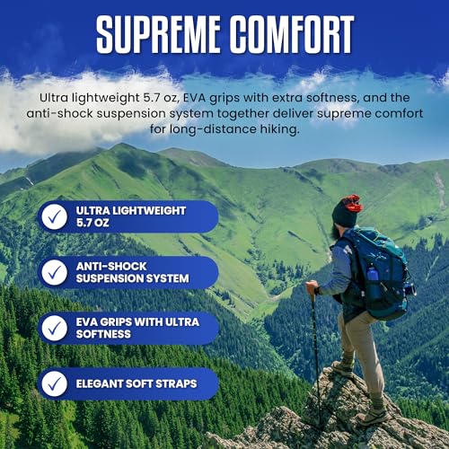 Lucern 5.7 oz Extreme Ultra Lightweight Anti-Shock Carbon Trekking Poles - Incredibly Durable, Supremely Comfortable, Opti...