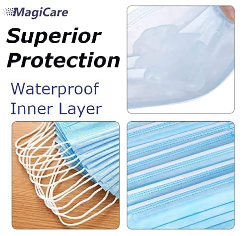 MAGICARE Made in USA Masks - Blue Disposable Face Masks - Medical Grade (ASTM Level 1) - Premium 3 Ply Face Masks Disposable - Comfortable, Soft, Breathable Face Mask for Adults - 50ct Box