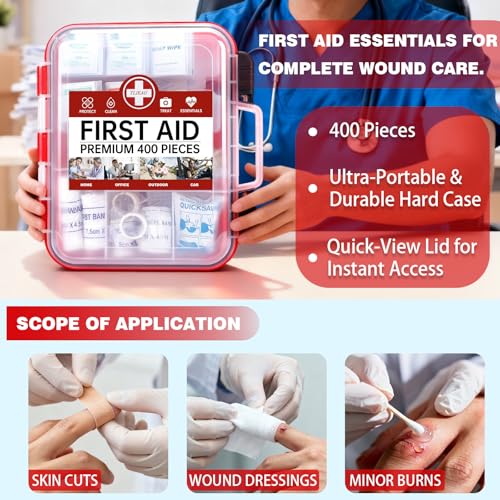 TLIEAO 400 Pieces All-Purpose First Aid Kit - Organized Dual-Layer Wall - Professional Medical Kit for Home, Car, Camping,...