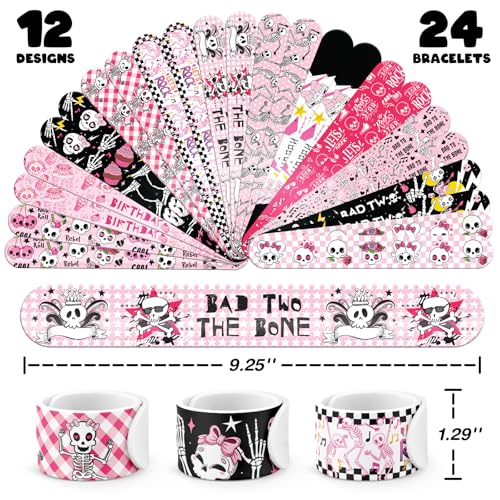 96 PCS Bad Two the Bone Party Favors Set – 72 Pre-Cut Temporary Tattoos & 24 Rock-Inspired Slap Bracelets for Kids, Perfec...