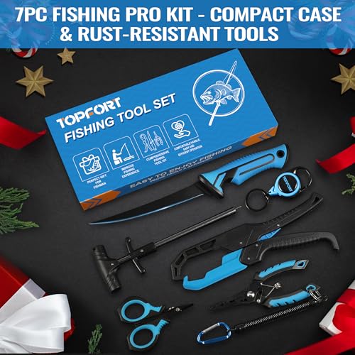 TOPFORT Fishing Gear Tool Kit - 7PC Saltwater Fishing Pliers Accessories Set - Fishing Equipment with Fish Knife Scissors ...