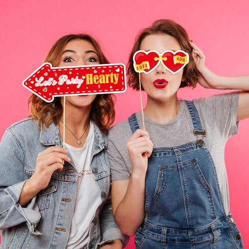 JXYCBZYing Red and Gold Galentine's Day Photo Booth Props - Pack of 24 | Galentines Day Props for Photography, Lovers Self...