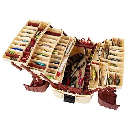Flambeau Outdoors 2059 Hip Roof 7-Tray Fishing Tackle Box - Large Portable All-Weather Fishing Lure Organizer, 61 Compartments, Maroon/Tan