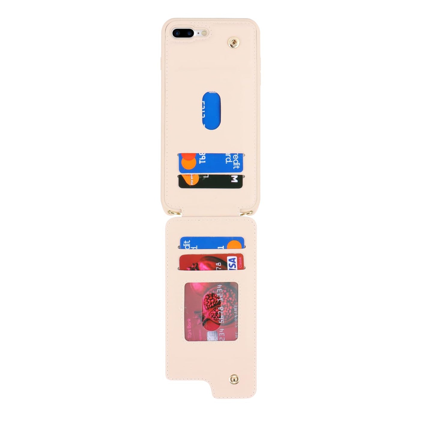 Lipvina For Iphone 7 Plus / 8 Plus Phone Case With Card Holder And Strap For Women,Crossbody Lanyard,Kickstand Ring Stand,Snap C