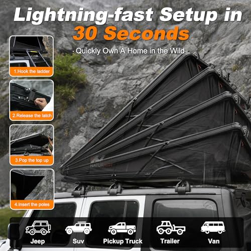 Naturnest Rooftop Tent Hard Shell, Easy Set Up Pop Up Tent for 2 Person Camping, Waterproof UV-Resistant Blackout Privacy ...