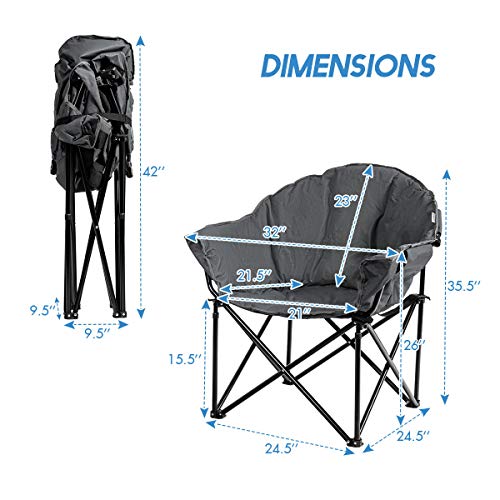 S AFSTAR Oversized Camping Chair, Cushion Padded Moon Round Saucer Chair w/Cup Holder & Carry Bag, Outdoor Leisure Chair, ...