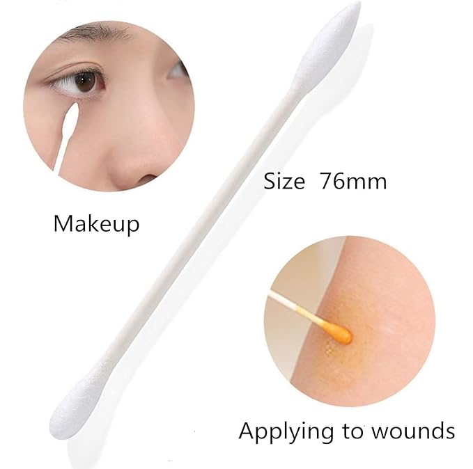 Cotton Swabs, Q Tips, 100 Count Natural Cotton Buds, Individually Wrapped Double Tipped Cotton Tips for Ear, Beauty Care, Cleaning (Round & Pointed Shape Cotton Heads)
