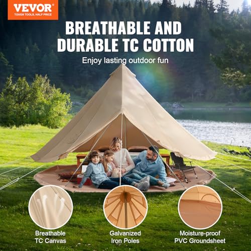 VEVOR Canvas Tent Bell, Yurt 4 Seasons for Camping with Stove Jack, Breathable Holds up to 4 People, Family Camping Outdoo...