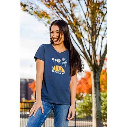 Life is Good Women's Crusher Tee Shirt, Short Sleeve Cotton Graphic T-Shirts, Towering Daisies Bike