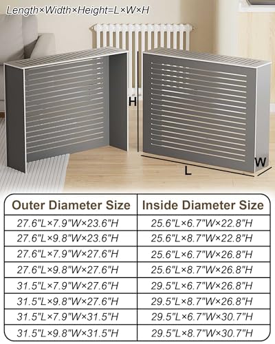 Gray Radiator Cover Louvered Grill Heater Heating Side Stand Cabinet Radiator Covers For Home Wood Heating Cover Storage Organizer Cabinet, Waterproof, Easy To Install(31.5"Lx7.9"Wx27.6"H)