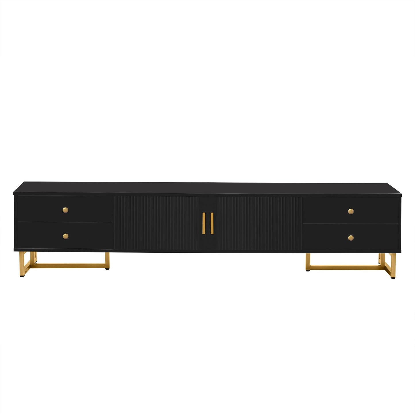 Amposei Modern TV Stand with Drawers for TVs up to 75'', Media Console Storage Cabinet Entertainment Center Furniture for Living Room Bedroom, Gold Metal Legs, 70.9-Inch, Black