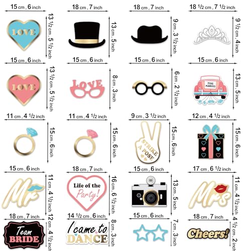 AMFEOV 40pcs Photo Booth Props - Wedding Party Supplies Decorations for Photobooth - Glitter Gold Pink Teal Selfie Props