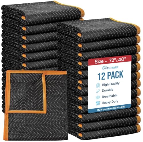 Simpli-Magic Heavy Duty Padded Moving Blankets 72" x 40" – 12 Pack – Packing Blankets, Furniture Covers for Moving