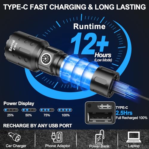 Rechargeable Flashlights High Lumens, Super Bright LED Small Powerful Tactical Flashlight with Memory Function, 6Modes Poc...