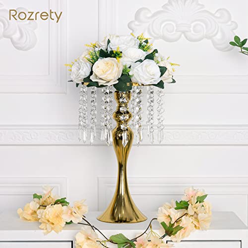 Rozrety 4 Pcs Gold Vases for Centerpieces, 13.5 inch Tall Crystal Flower Stand Wedding Centerpieces for Tables Decorative ...