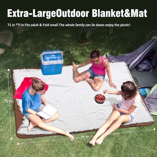 DLCOFOUND 2-in-1 White Picnic Blanket, Extra-Large Waterproof Picnic Mat,Outdoor Blanket for Camping, Beach, Park,Portable...