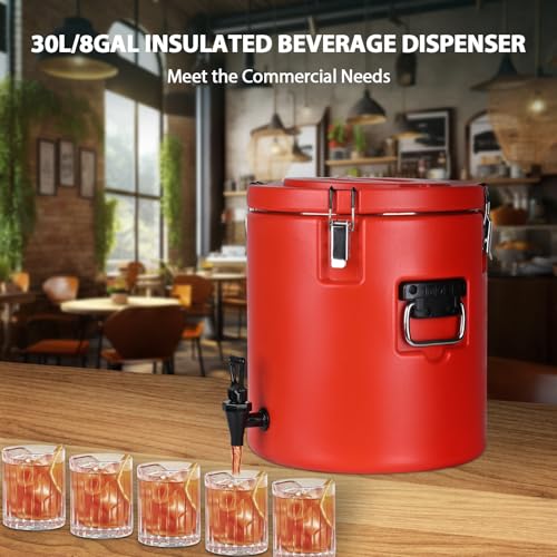 Carivia 8 Gal Insulated Beverage Dispenser, Commercial Cold & Hot Drink Dispenser with 304 Stainless Steel Interior and Sp...