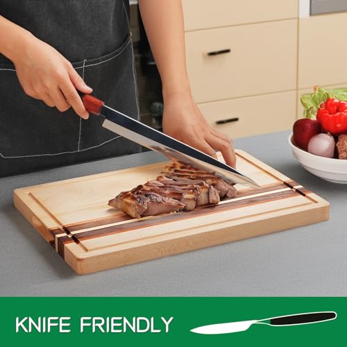 Cokka Praca Large (16.9"L x 11.8"W x 1"Th) Hard Maple Wood Cutting Board for Kitchen-Wood Cutting Board with Holder for Me...