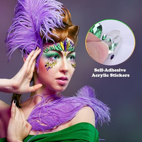 Wehhbtye 2 Set Mardi Gras Face Jewels Stickers, Self-Adhesive Mardi Gras Eye Gems Sticker, Glitter Face Crystals Decoratio...