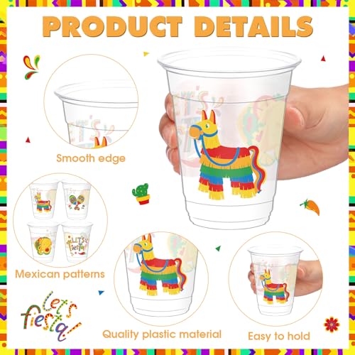 Yaomiao 50 Pcs Fiesta Cups Plastic Mexican Cups Bulk Disposable Margarita Glasses 12 oz Cinco De Mayo Fiesta Drinkware for...