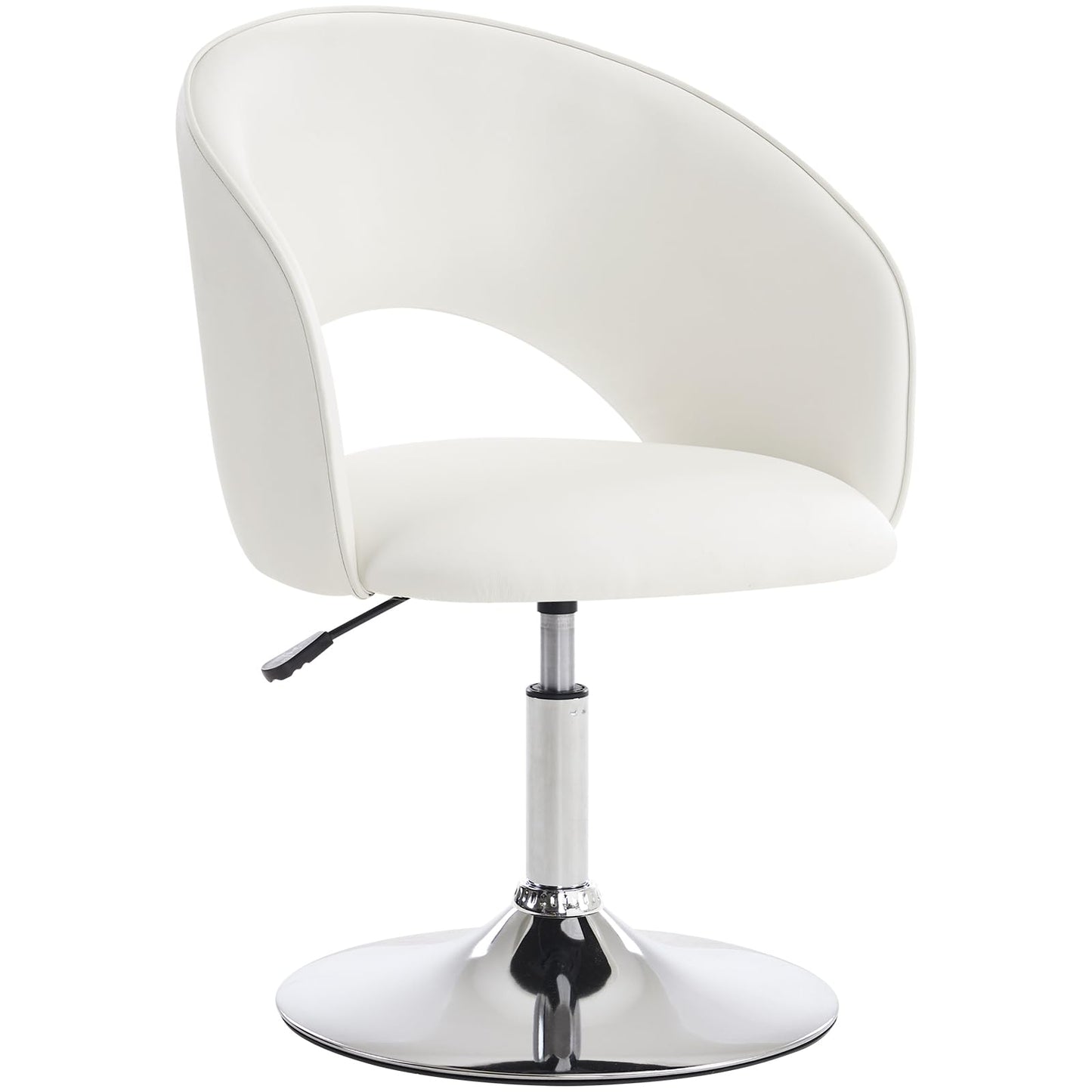 Furnimart Vanity Chair White Leather Vanity Stool, Height Adjustable Accent Chair with Back, Round Swivel Makeup Chair for Living Room Bedroom Vanity Makeup Room (PU White)