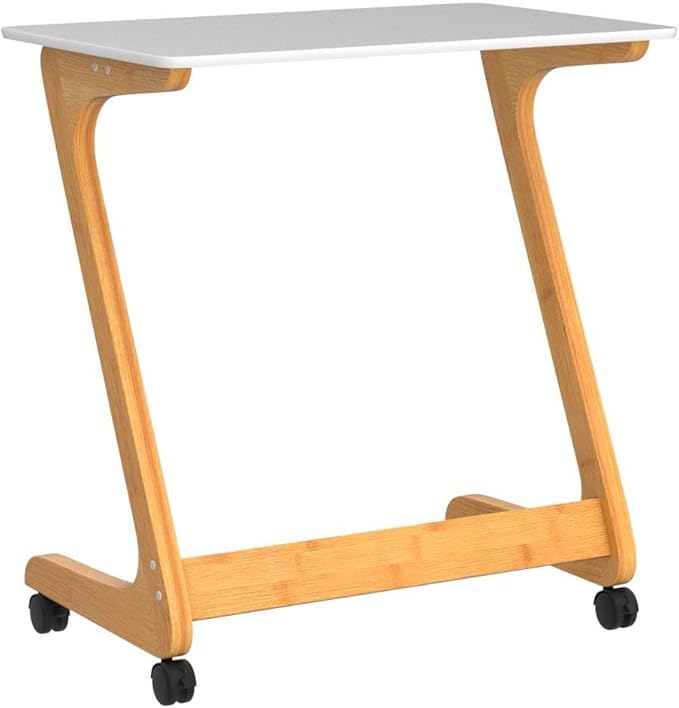 Nnewvante TV Tray, Sofa Side End Laptop Table with Wheels, Desk Snack Tray for Small Spaces Living Room and Bedroom, 23.5 Inch x 15.8 Inch (Standard with 360° Casters, Bamboo/White)