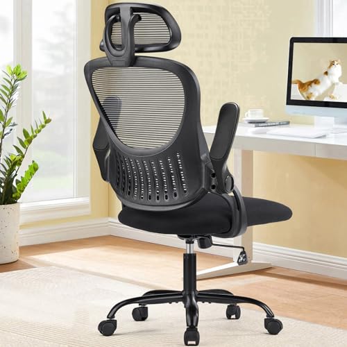 Sweetcrispy Office Computer Desk Chair, Ergonomic High-Back Mesh Rolling Work Chairs with Wheels and Adjustable Headrests,...