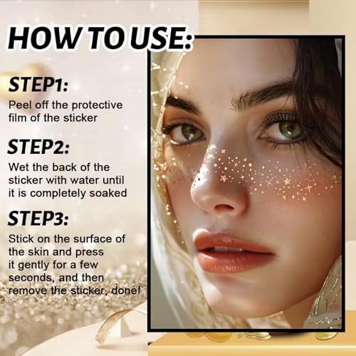 Glitter Freckles Face Tattoo - 20Pcs Waterproof Gold Temporary Sparkle Patches for Women Glow Up Makeup Patches Accessorie...