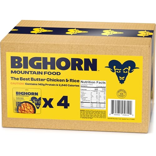 BIGHORN Mountain Food The Best Butter Chicken and Rice - contains 4 packs | 8 servings | 140g Protein | 2,840 Calories - p...