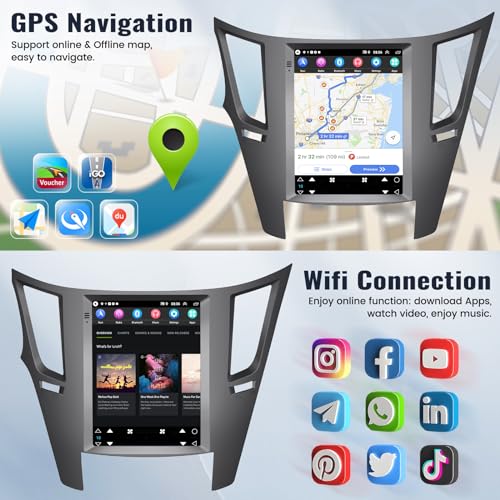 SIXWIN 2G+64G Android Car Stereo for Subaru Outback Legacy 2010-2014 9.7 Inch Touch Screen Car Radio with Wireless Apple C...