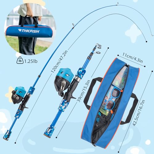 Kids Fishing Pole Set, Telescopic Fishing Rod Reel Combo Kids Starter Kit with Lures Tackle Box, Foldable Stool and Portab...