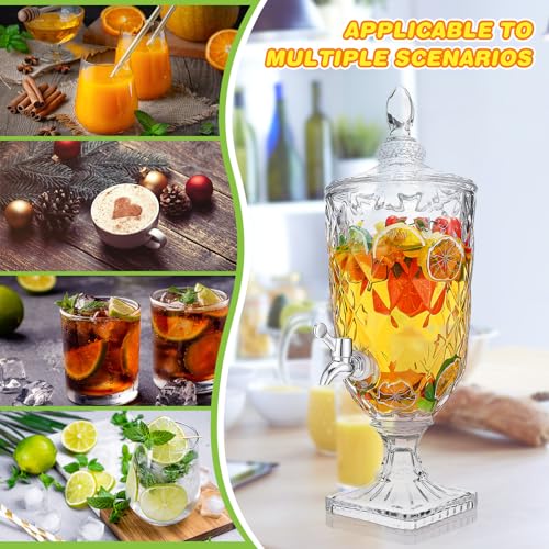 Nuogo 2 Pcs 0.8 Gallon Drink Dispensers for Parties Glass Beverage Dispenser with Stand and Spigot Vintage Iced Beverage D...