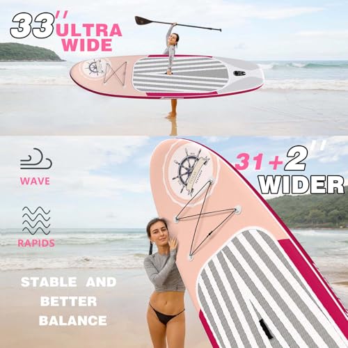 Inflatable Stand Up Paddle Board Non-Slip Deck, 11’×33”×6” Complete SUP Accessories for All Skill Levels, Wide Seat & Safe...