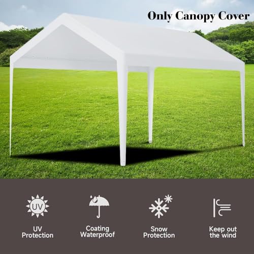 Rutile 10 x 20 FT Carport Replacement Cover, Heavy Duty Car Tarp Canopy Tent Garage Top Shelter With Fabric Leg Pole Skirt...
