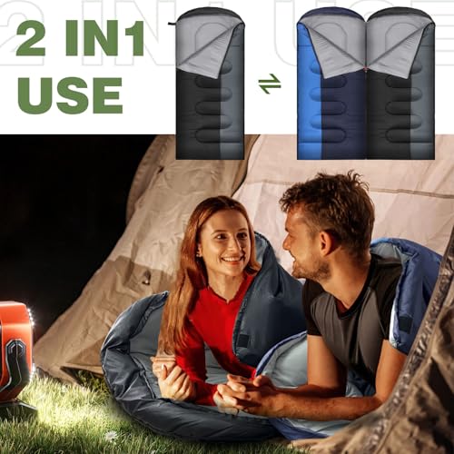 WKFAMOUT XL 10 Degree Sleeping Bags Waterproof for Adults 350GSM Machine Washable with Compression Sack for 3-4 Season Cam...