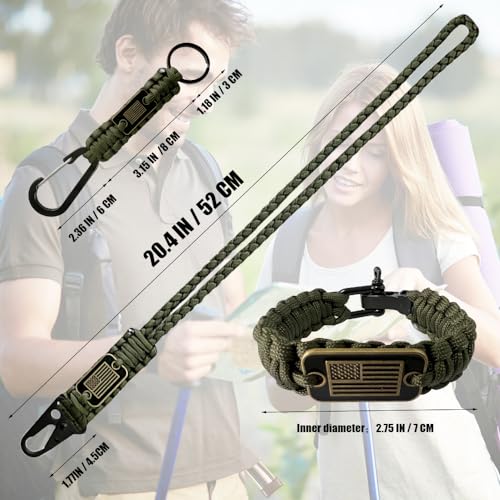DIHAIMI Heavy Duty Paracord Set - Lanyard Necklace, Carabiner Keychain, and Tactical Survival Bracelet for Men and Woman w...