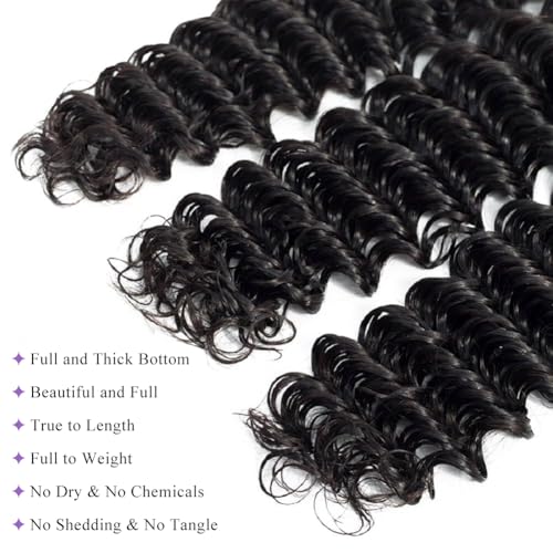Deep Wave Human Hair Bundles 12A Brazilian Virgin Human Hair Bundles 18 20 22 Inch Wet and Wavy Curly Bundles Human Hair Extensions for Black Women Natural Black Color