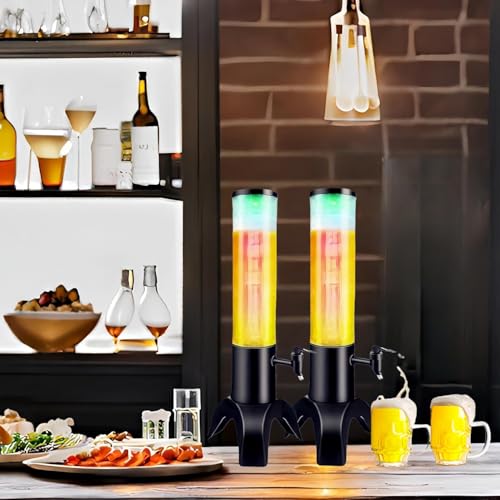2PCS Drink Tower: 1.5L/50oz Mimosa Tower Dispenser with Ice Tube and LED Light, 1.58 Qt Tabletop Beer Dispense for Bars Pa...