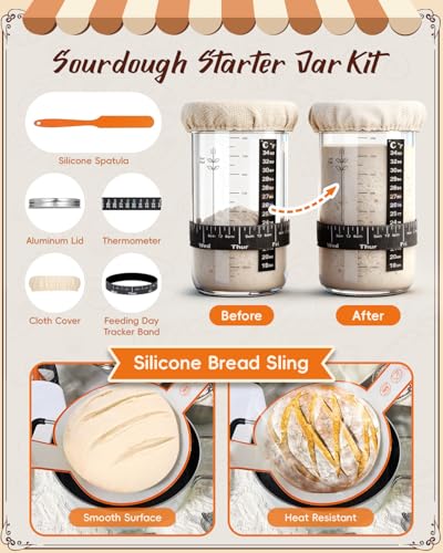 RYMTOX Complete Sourdough Starter Kit | Easy to Clean & Use for Beginners & Bakers | Natural Rattan Proofing Basket with F...