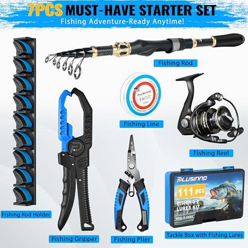 PLUSINNO Fishing Gear,Full Fishing kit Include Fishing Rod and Reel Combo, Tackle Box with Fishing Lures, Fishing Accessor...