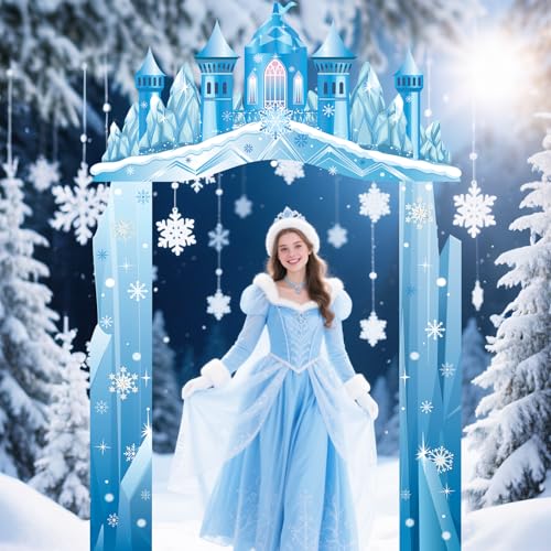 Tiamon Winter Wonderland Door Decorations Snow Castle Porch Banners Archway Ice Snowflake Hanging Door Banner Backdrop for...