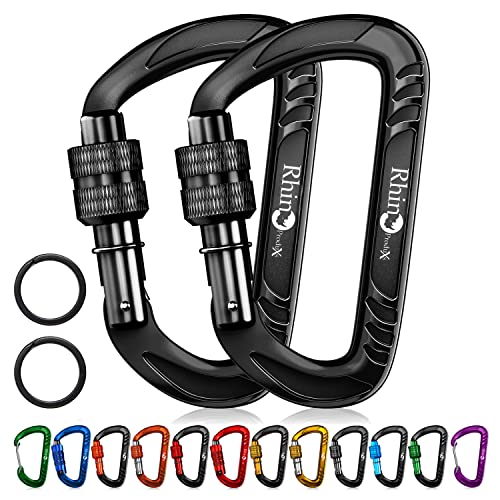 Rhino Produxs 12kN (2697 lbs) Heavy Duty Carabiner Clips, for Securing Pets, Outdoor, Camping, Hiking, Hammock, Dog Leash ...