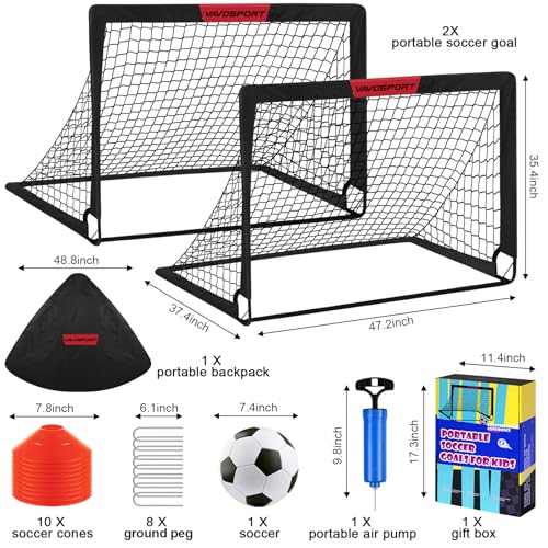 Kids Soccer Goals for Backyard Set - 2 of 4' x 3' Portable Soccer Goal Training Equipment, Pop Up Toddler Soccer Net with ...
