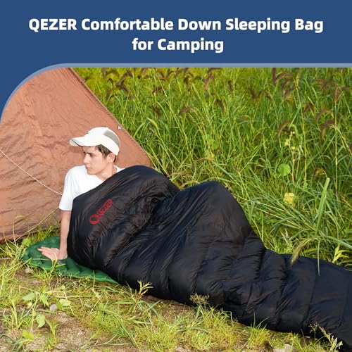 QEZER Down Sleeping Bag for Adults 620 Fill Power 0 Degree Sleeping Bag Cold Weather Ultralight with Pouch for Backpackin...