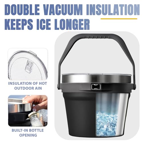 COKTIK 7L Vacuum Insulated Ice Bucket with Lid and Scoop& Tongs，Large capacity Stainless Steel Beverage Bucket for Cocktai...