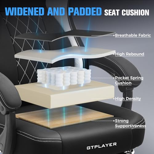 GTPLAYER Big and Tall Gaming Chair Breathable Fabric Computer Chair with Strong Lumbar Support, Comfortable Office Chairs ...
