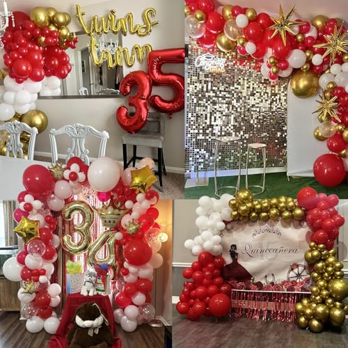 110pcs Red and White Balloons Garland Arch Kit, 18/12/10/5 Inch White Red Latex Balloons for Valentine’s Day, Christmas, N...