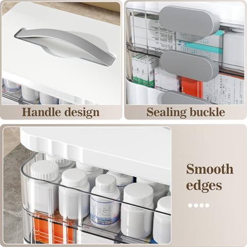 ARSTPEOE 3-Tier Medicine Organizer - Portable Medicine Cabinet with Plastic Handle, Multipurpose Medical Box with Pill Bo...