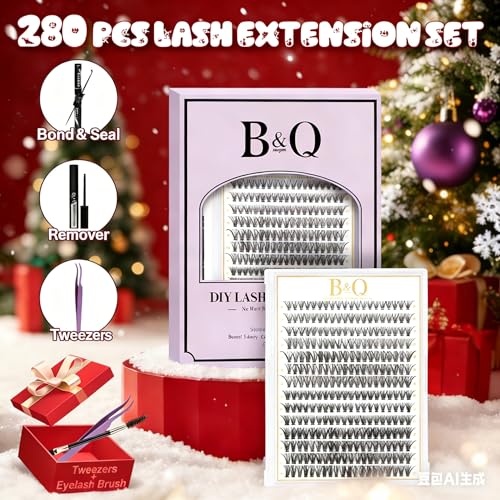 B&Q Lash Clusters Kit 280PCS Eyelash Clusters Kit,30D 40D D 9-16MIX Individual Lash Comfortable Eyelash Extension Set, Cla...