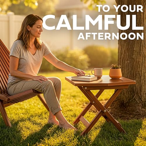 Melino Wooden Folding Outdoor Side Table 18x16x16 in, FSC Certified Acacia Wood Weatherproof Small Table for Patio, Porch,...